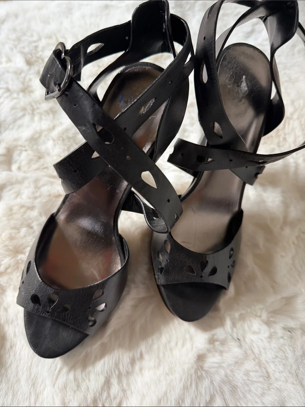 Jcoey Black Strappy Cutout Women’s Platform Sandals size 7
